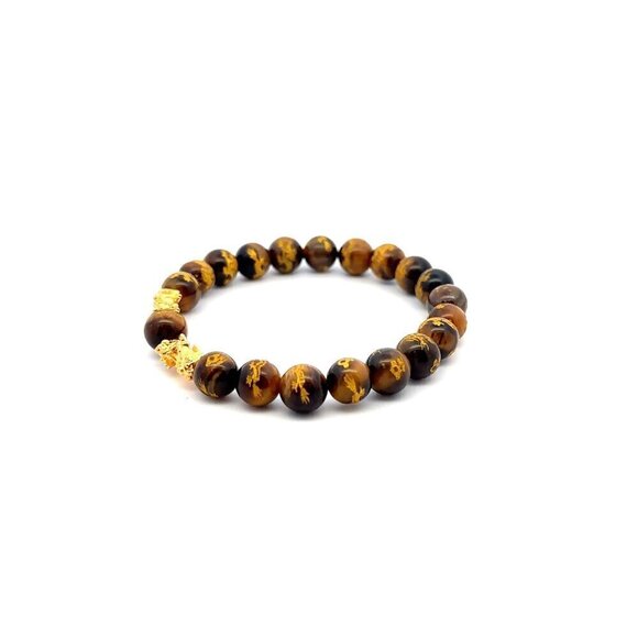 18K Gold Dragon Pixiu Double Piyao Lucky Charm Bracelet Gemstones Tiger's Eye 8m - Picture 4 of 4